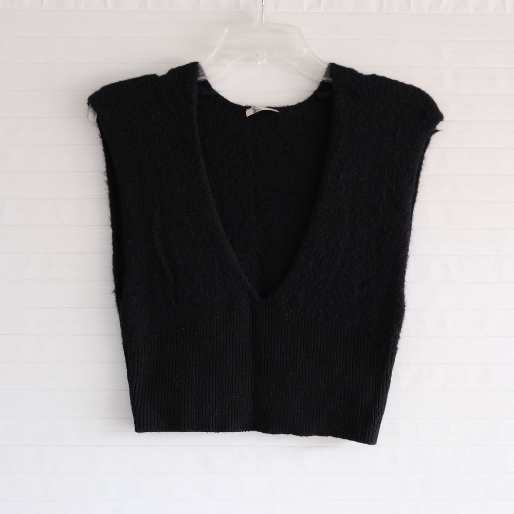 Free People Black Vest Fuzzy Crop Top